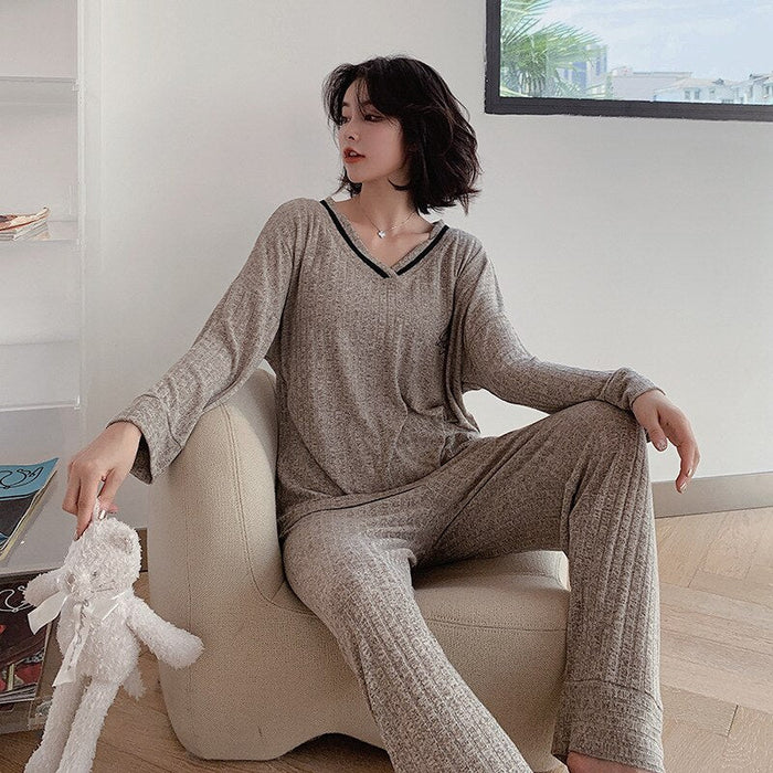 Viscose Fiber V-Neck Pajama Suit Set