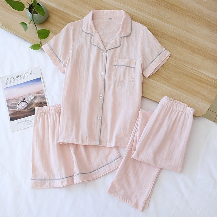 Women Pajamas Three-Piece Short Sleeves