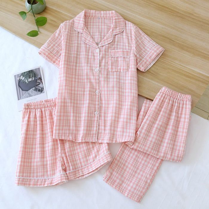 Women Pajamas Three-Piece Short Sleeves