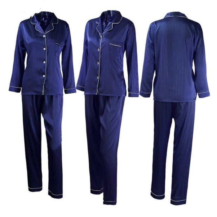 Women Satin Full Length Top Pants Sleepwear Striped Pyjamas