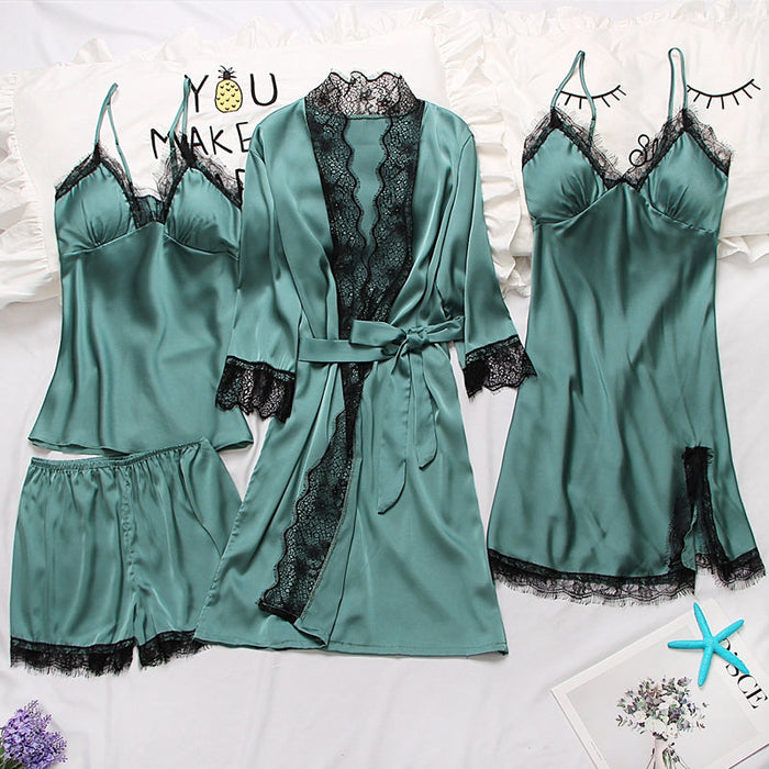 The 4 Pcs Polyester Laced Pajama Set