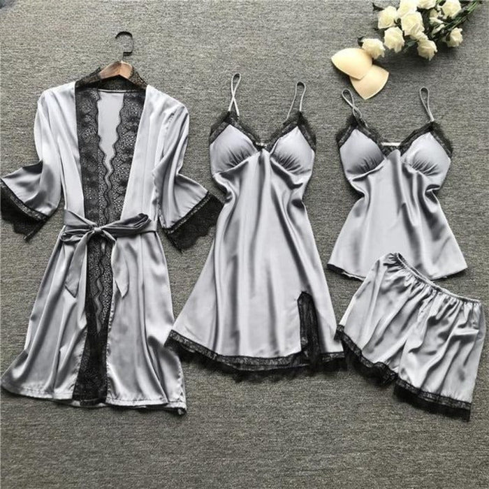 The 4 Pcs Polyester Laced Pajama Set