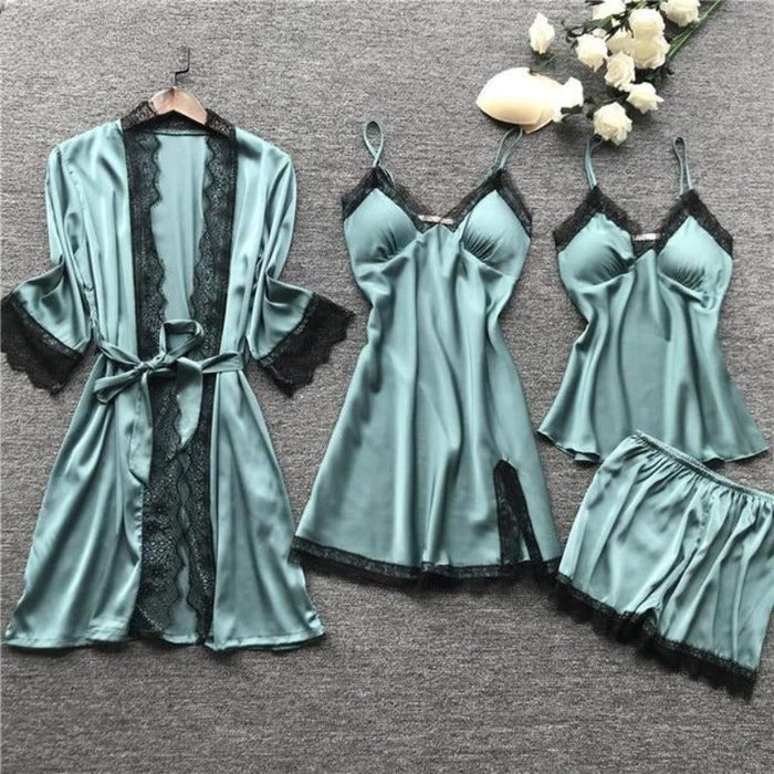 The 4 Pcs Polyester Laced Pajama Set