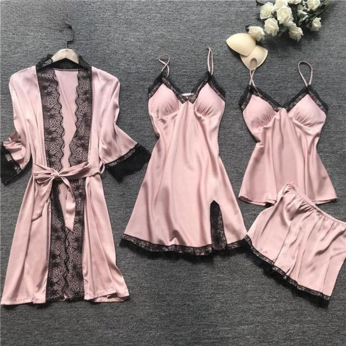 The 4 Pcs Polyester Laced Pajama Set