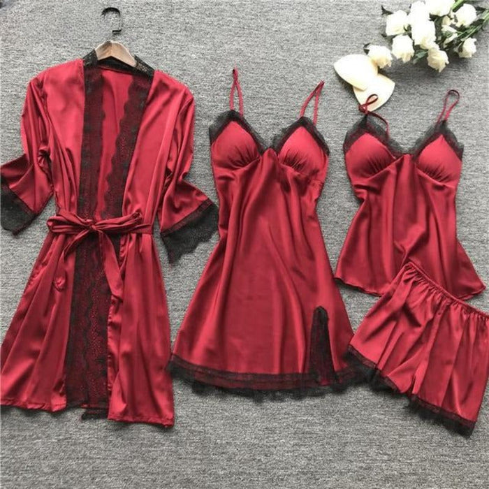 The 4 Pcs Polyester Laced Pajama Set