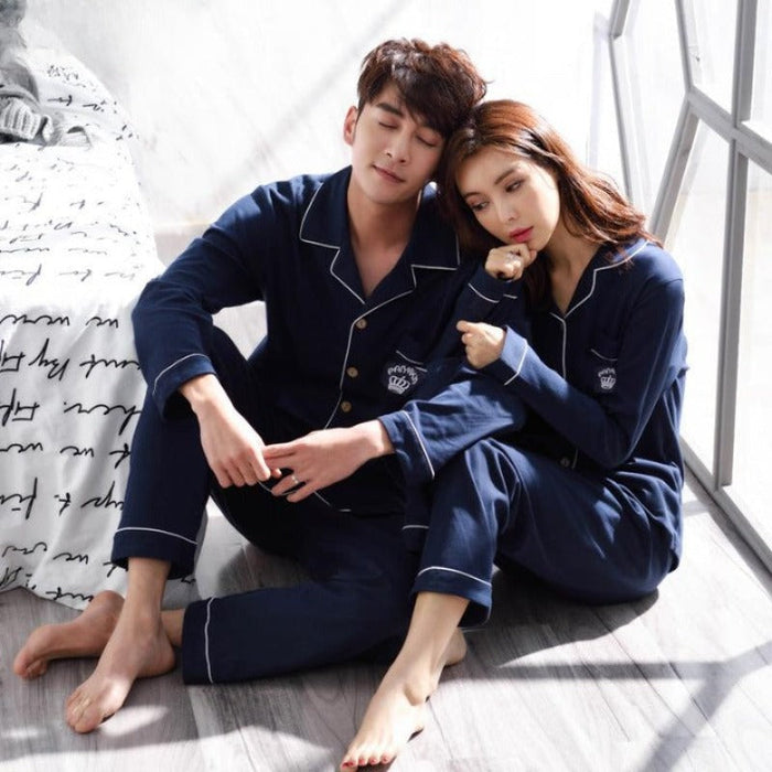 Long Sleeve Winter Couples Pajama Set For Women Men