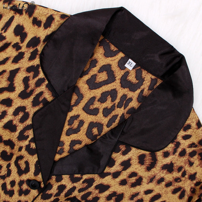 Summer Casual Women Leopard Print Long Pajama Set