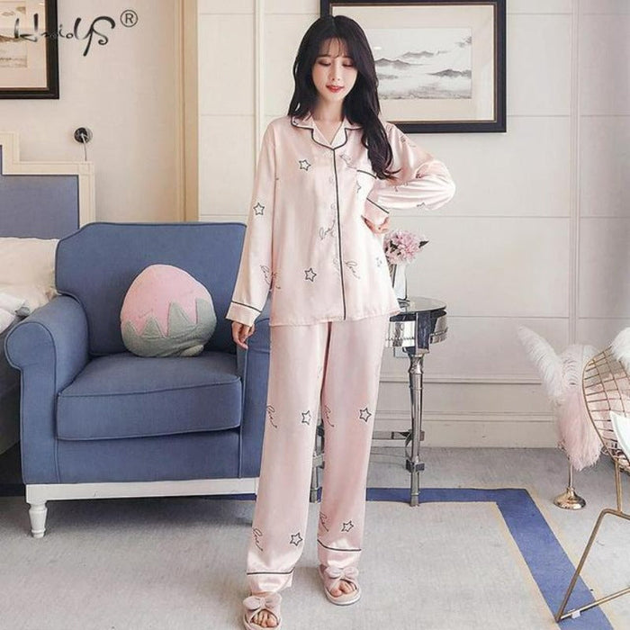 Plus Size M-5XL 2 Piece Full Sleeves Pajamas Set For Women