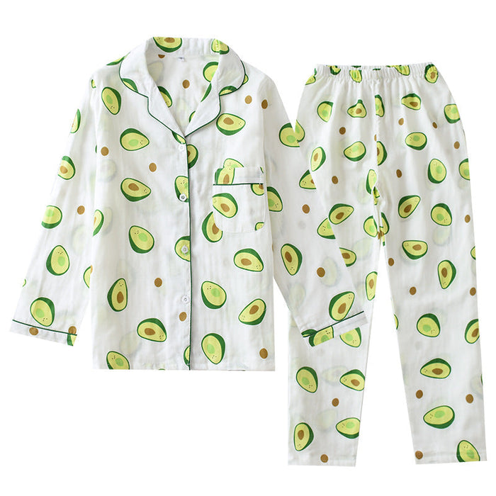 Women Gauze Cotton 2 Piece Printed Sleepwear Set