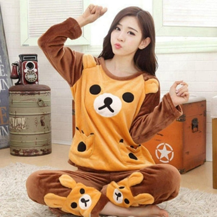 Flannel Cotton Blended Women Pajamas Warm Sleepwear