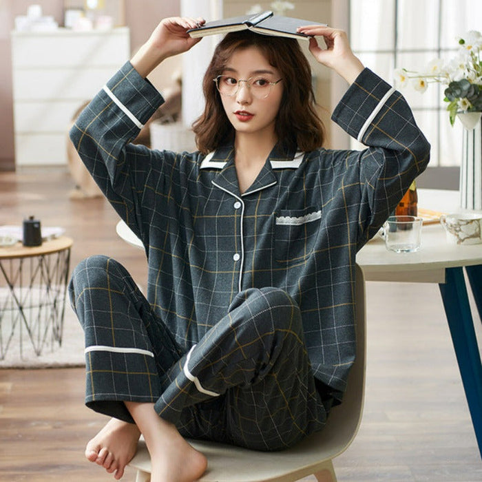 Autumn Cardigan 2 Piece Pajamas Set For Men and Women