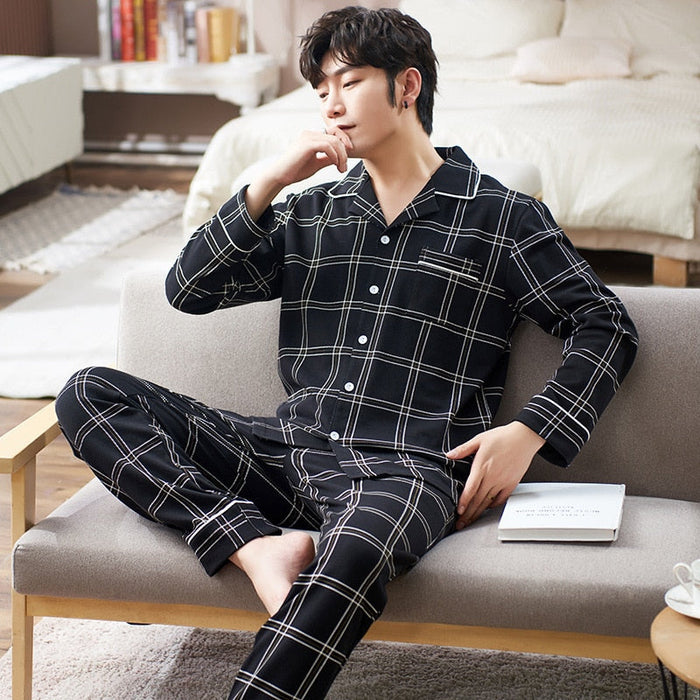 Autumn Cardigan 2 Piece Pajamas Set For Men and Women