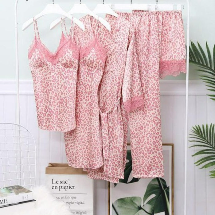 V-Neck Satin 5 Pieces Sleepwear Pajama Set