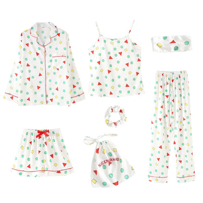 The 7 Pcs Printed Long Pajama Set