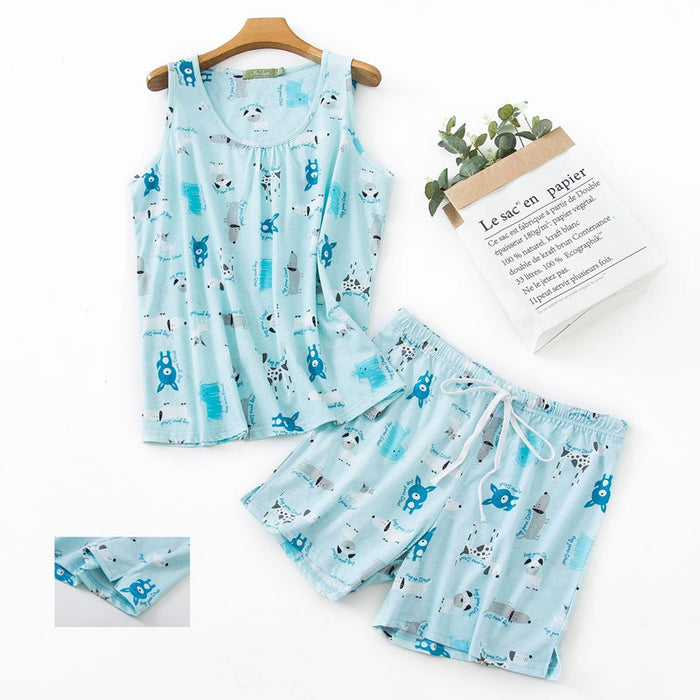 Spring and Summer Pajamas 2 Piece Set 100% Cotton Sleepwear Suit