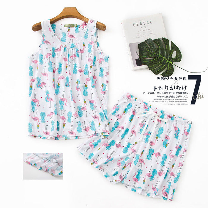Spring and Summer Pajamas 2 Piece Set 100% Cotton Sleepwear Suit