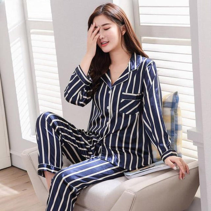 Stripe Printed Lovers Pajamas Women-Men Long Sleeves