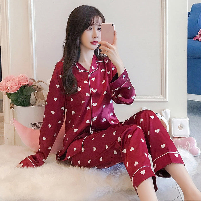 Plus Size M-5XL 2 Piece Full Sleeves Pajamas Set For Women