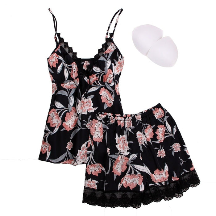 Floral Print Lace Cami Top And Shorts Set Women