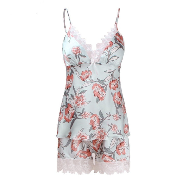 Floral Print Lace Cami Top And Shorts Set Women