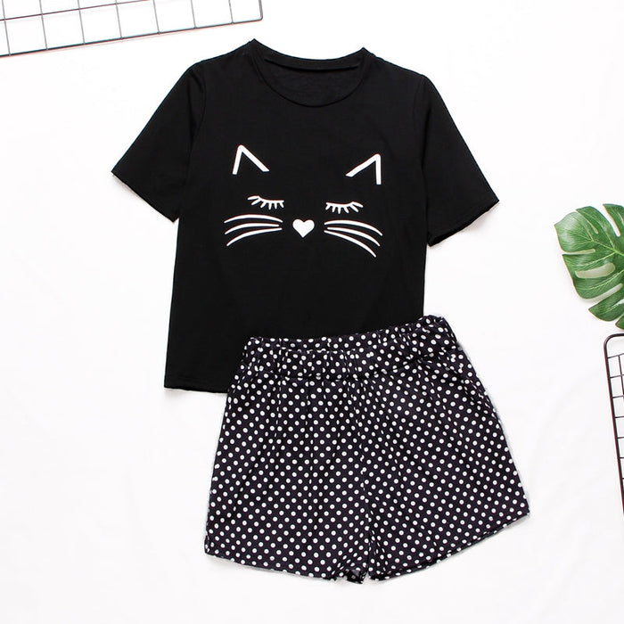 Cartoon Casual Spring Summer Women Pajamas Set