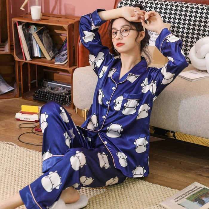 Plus Size M-5XL 2 Piece Full Sleeves Pajamas Set For Women