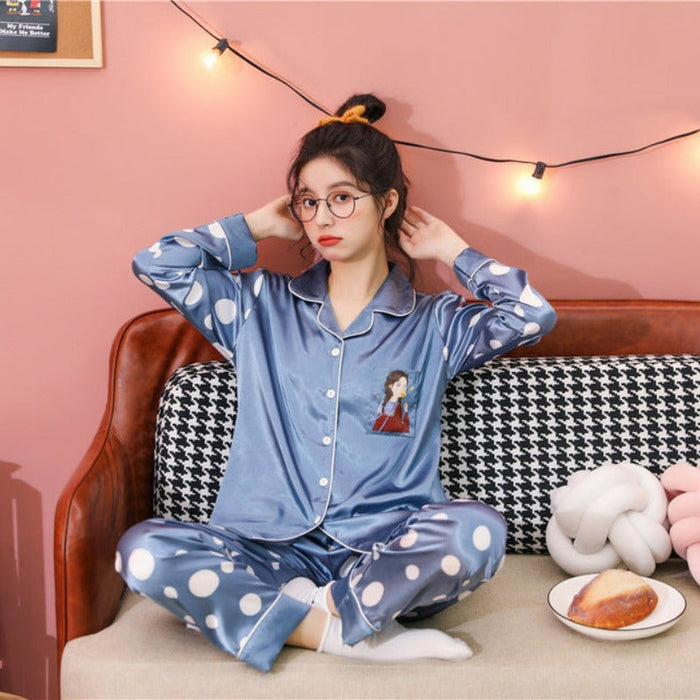 Plus Size M-5XL 2 Piece Full Sleeves Pajamas Set For Women