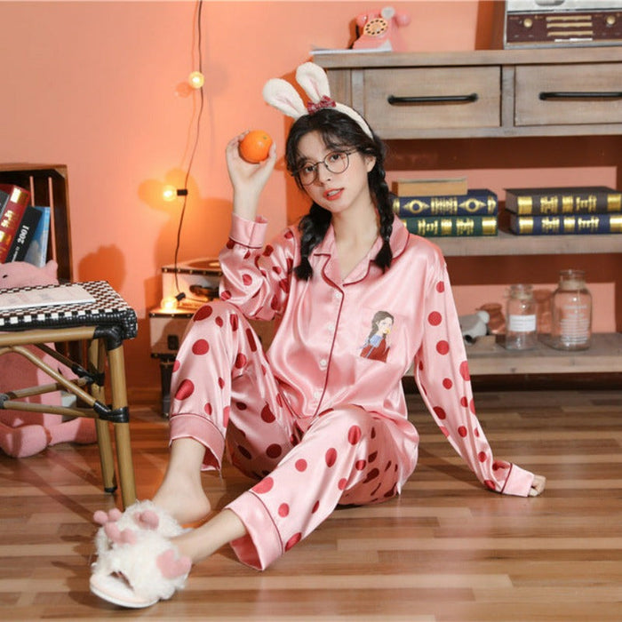 Plus Size M-5XL 2 Piece Full Sleeves Pajamas Set For Women