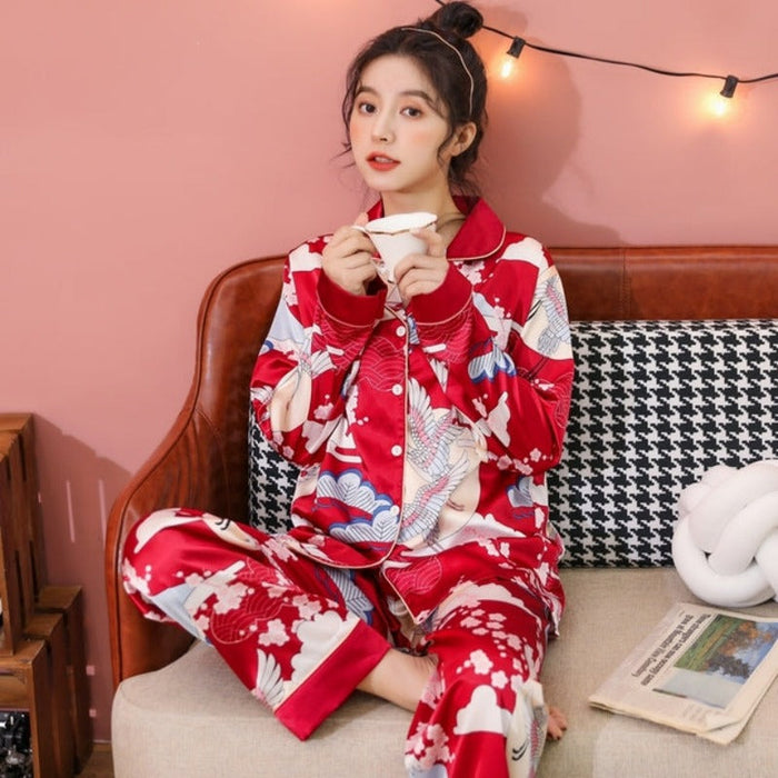 Plus Size M-5XL 2 Piece Full Sleeves Pajamas Set For Women