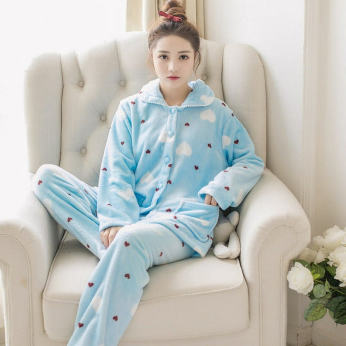 Thick Warm Winter Pajamas 2 Piece Sets For Women