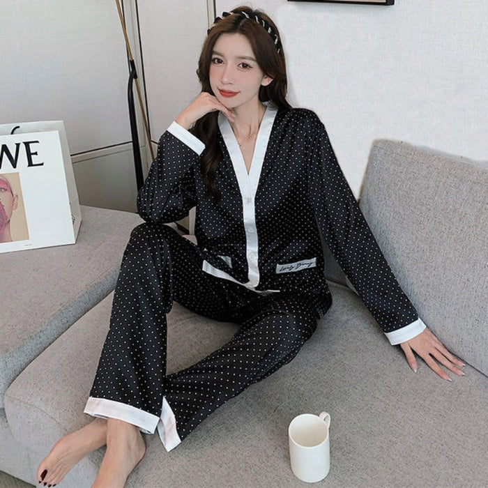 Satin Pajamas Long And Short Solid Sleepwear Suit Female