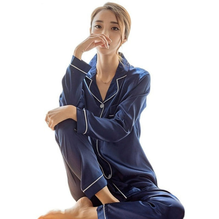 Winter Plus Size Long Sleeve Pajamas Satin Sleepwear