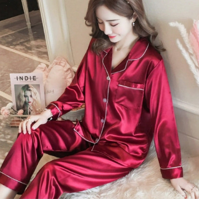 Winter Plus Size Long Sleeve Pajamas Satin Sleepwear