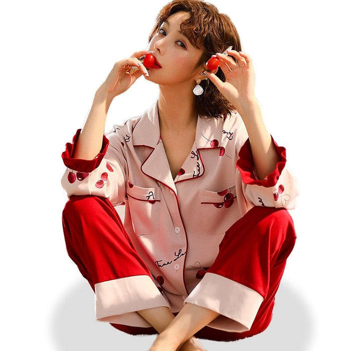 Vivid Cotton Casual Sleepwear 2 Piece Pajamas Set