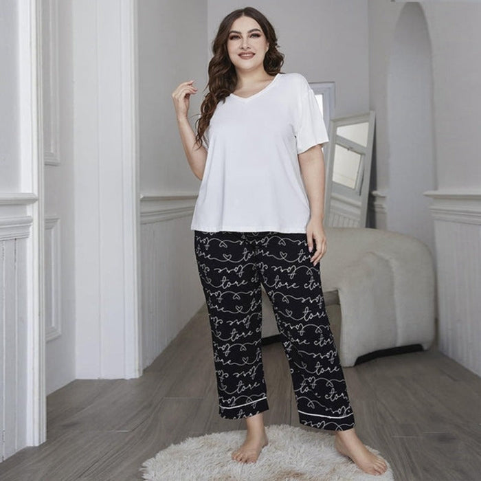 Plus Size Summer Women Printed T-Shirt And Pants