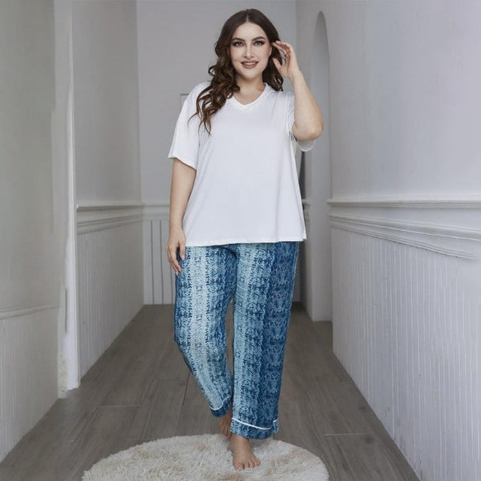 Plus Size Summer Women Printed T-Shirt And Pants