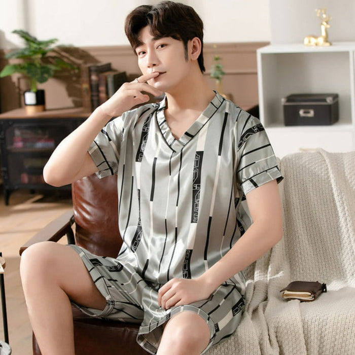 Satin Short Sleeve Casual T-Shirt Loose Pajamas Sleepwear