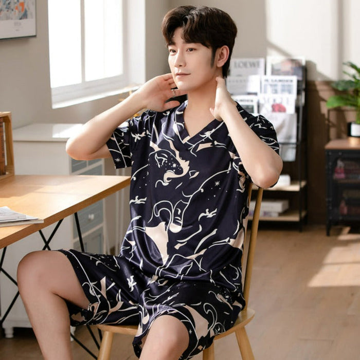 Satin Short Sleeve Casual T-Shirt Loose Pajamas Sleepwear