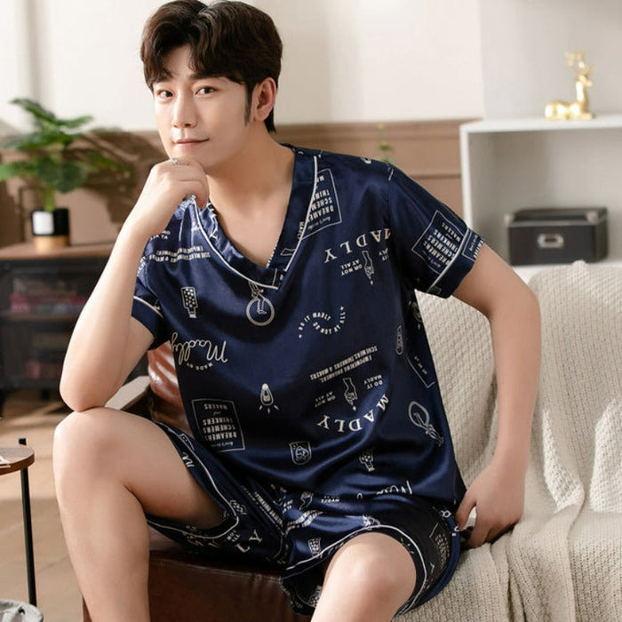 Satin Short Sleeve Casual T-Shirt Loose Pajamas Sleepwear