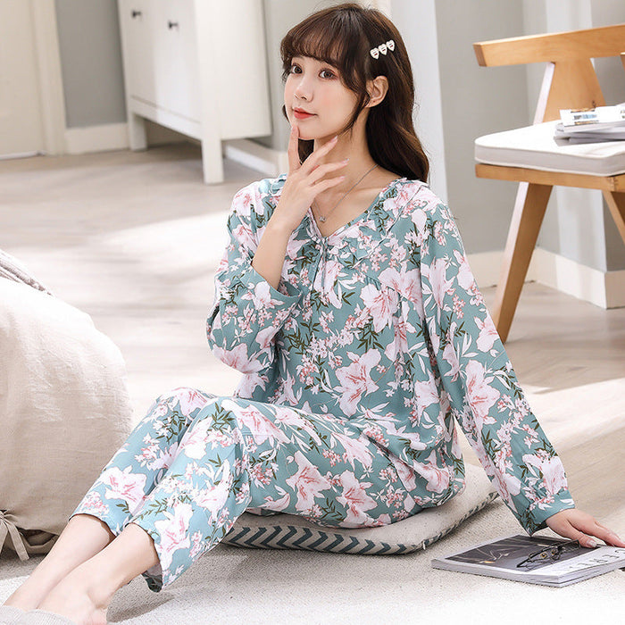 Two Pieces Floral Long Sleeves Pajamas Set