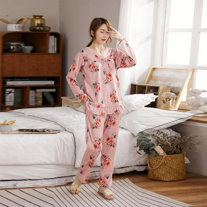 Plus Size Cotton Floral Printing Pajamas Set