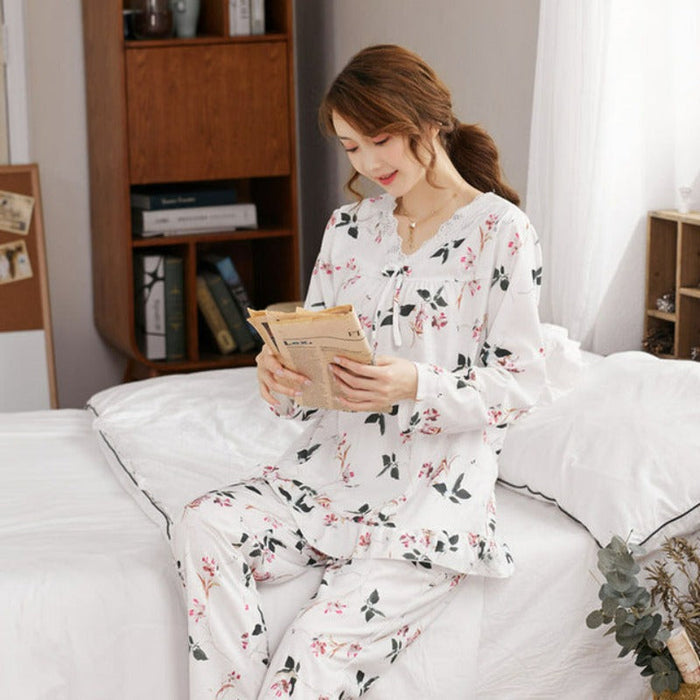 Plus Size Cotton Floral Printing Pajamas Set