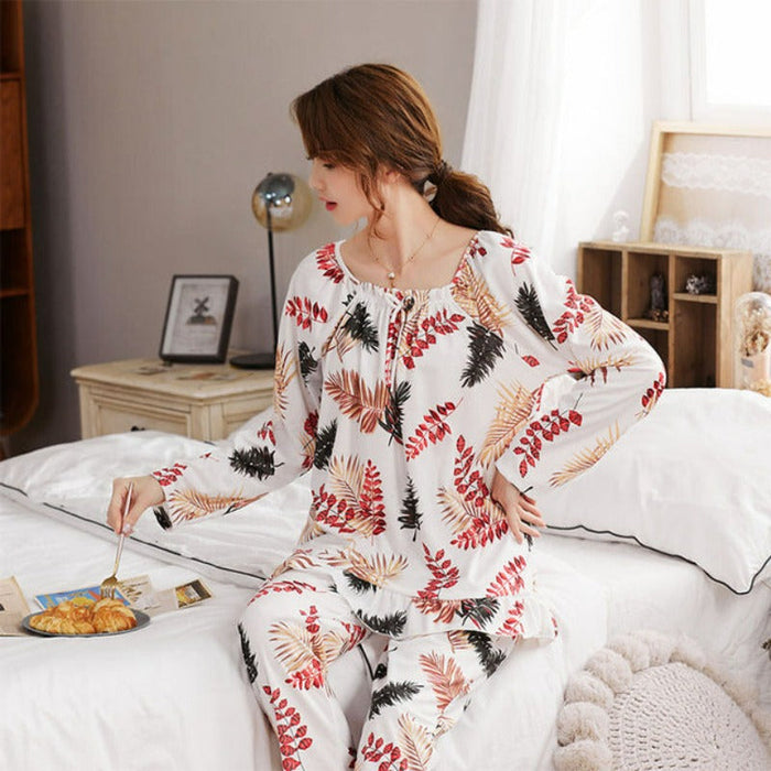 Plus Size Cotton Floral Printing Pajamas Set