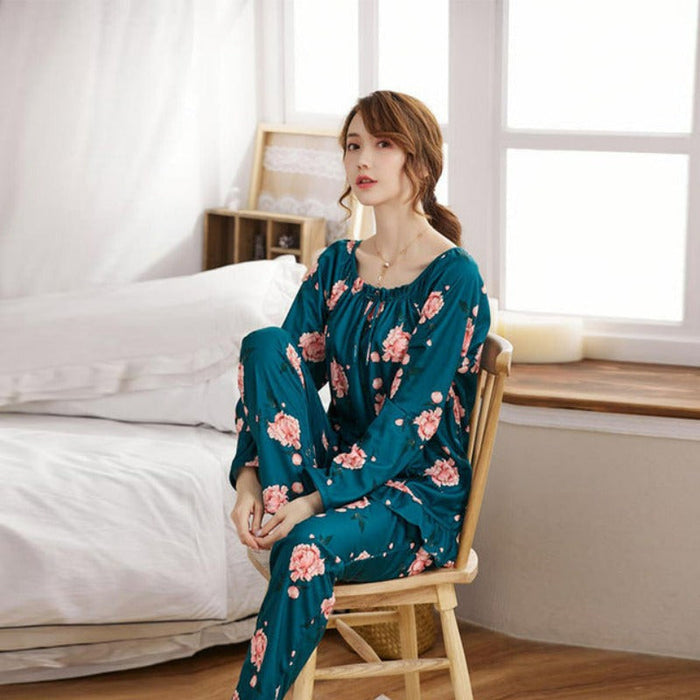 Plus Size Cotton Floral Printing Pajamas Set