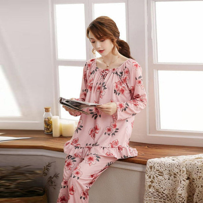 Plus Size Cotton Floral Printing Pajamas Set