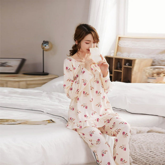 Plus Size Cotton Floral Printing Pajamas Set