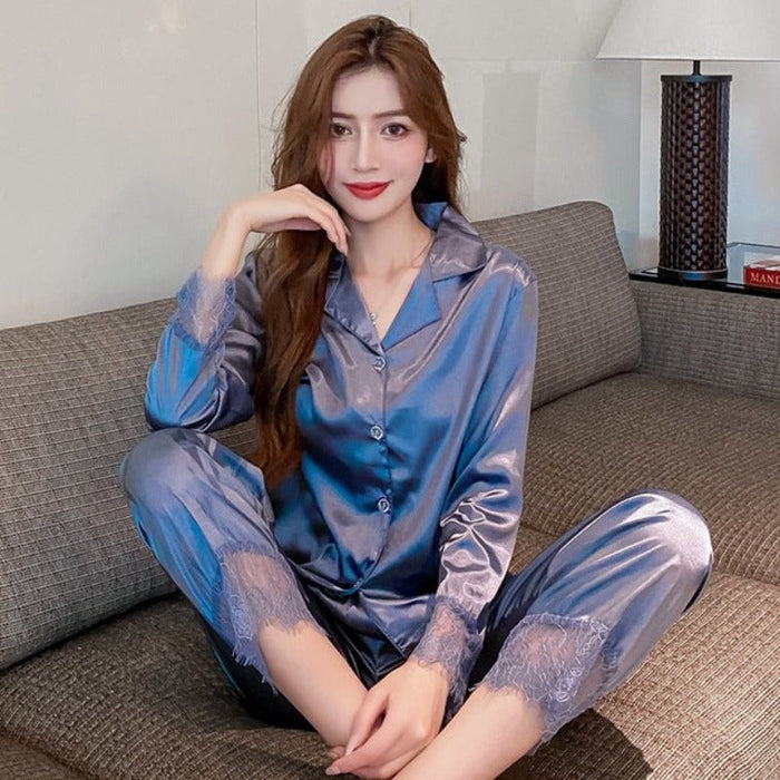 The Long Satin Silk Lace Pajama Set — My Comfy Pajama