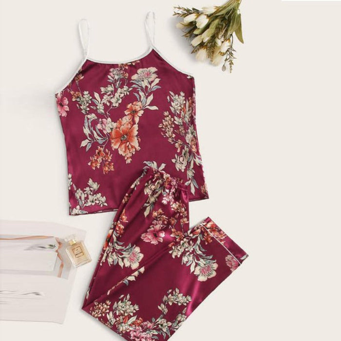 Floral Printed Sleeveless Tops With Long Pants