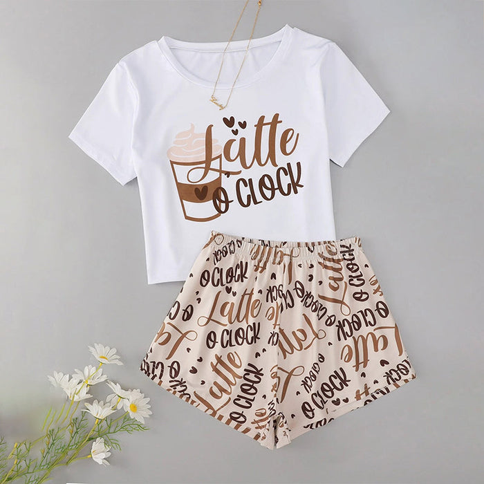 Two Pieces Pajama Set Cute Abstract Print Shorts Sleepwear