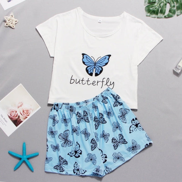 Two Pieces Pajama Set Cute Abstract Print Shorts Sleepwear